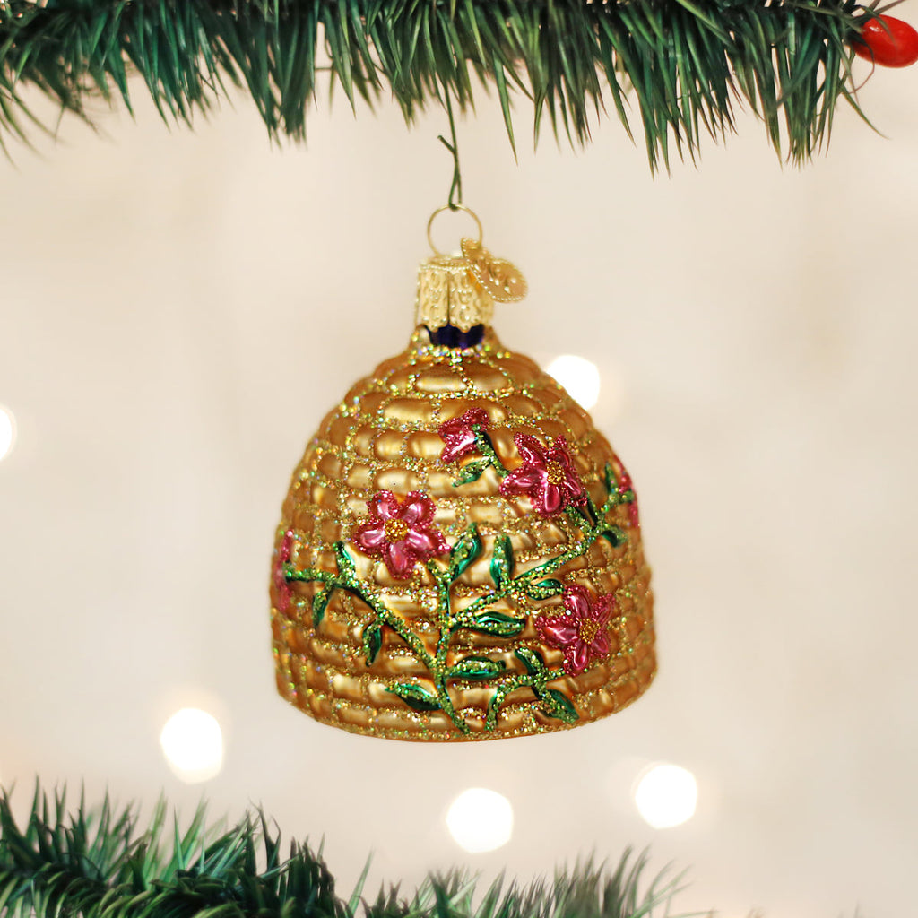 Bee Skep Christmas Ornament | Old World Christmas Glass Bee Hive Beekeeper Honey Bee Lover Diligence Teamwork Keepsake Holiday Gift