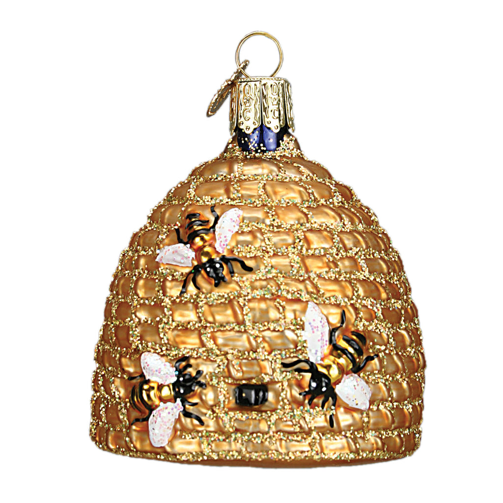 Bee Skep Christmas Ornament | Old World Christmas Glass Bee Hive Beekeeper Honey Bee Lover Diligence Teamwork Keepsake Holiday Gift