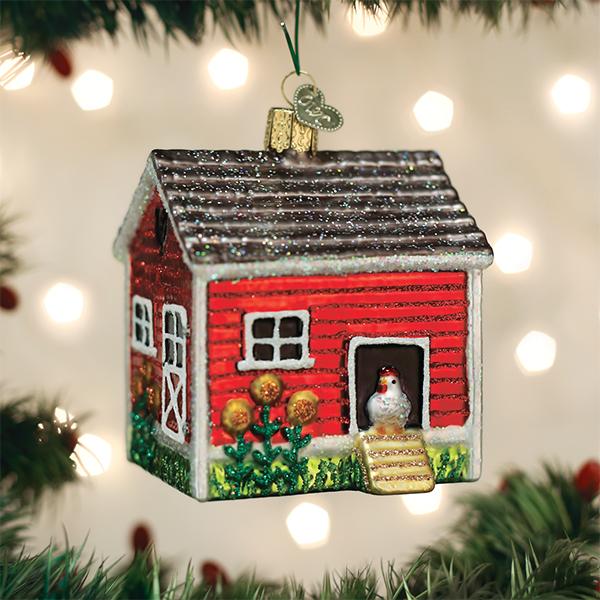 Chicken Coop Christmas Ornament | Old World Christmas Glass Backyard Chicken Keepsake Gift