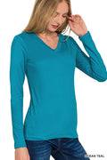 Brushed Microfiber V-Neck Tee | Buttery Soft Long Sleeve Top | Zenana