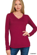 Brushed Microfiber V-Neck Tee | Buttery Soft Long Sleeve Top | Zenana