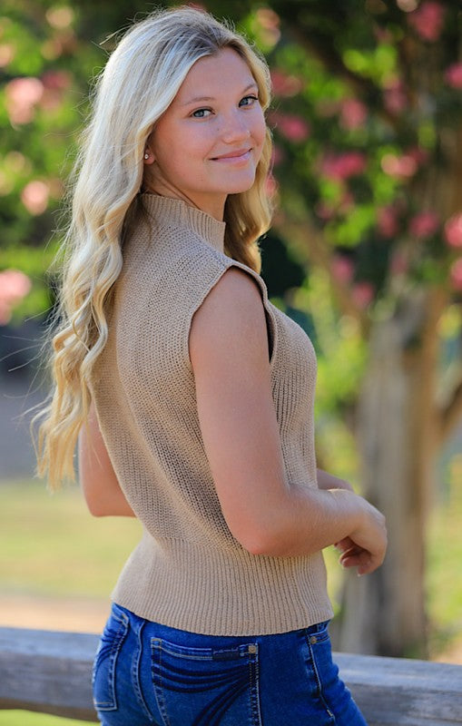 Cropped knit sleeveless sweater