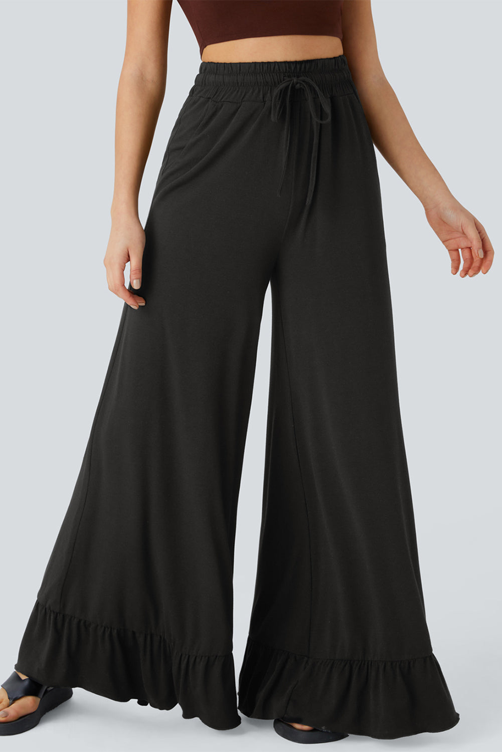 Freya Ruffled Wide Leg Pants with Pockets
