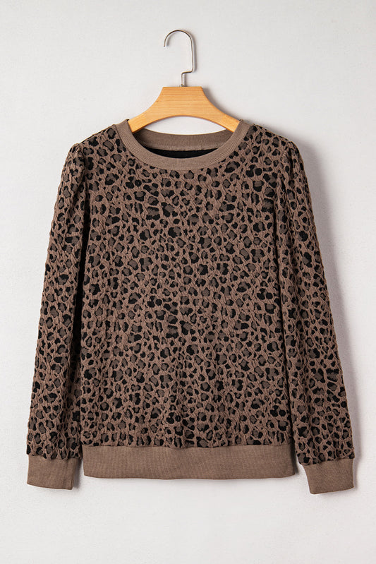 Annie Ribbed Trim Leopard Top