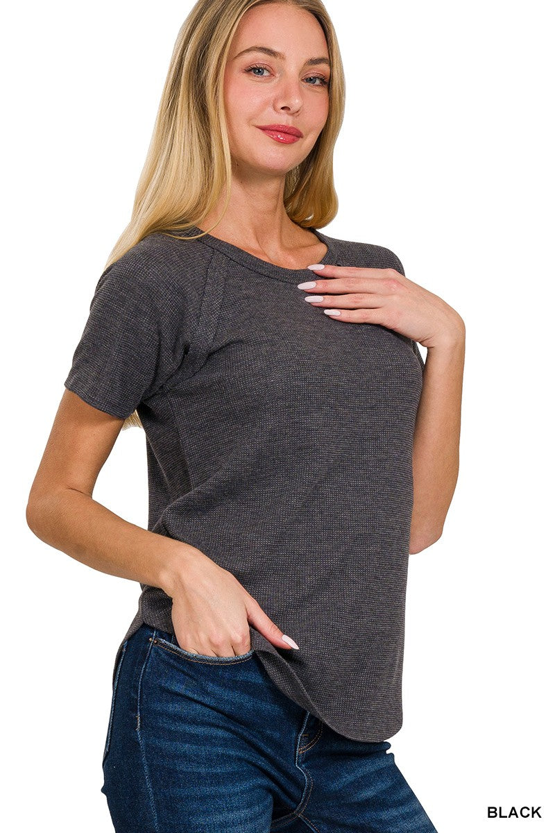 Baby Waffle Short Sleeve Top | Raglan Round Hem Tee | Zenana