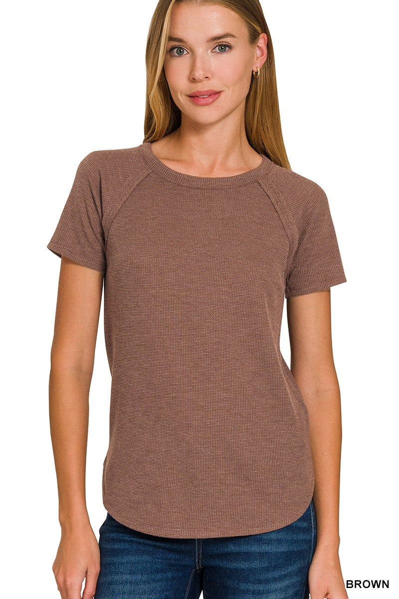 Baby Waffle Short Sleeve Top | Raglan Round Hem Tee | Zenana