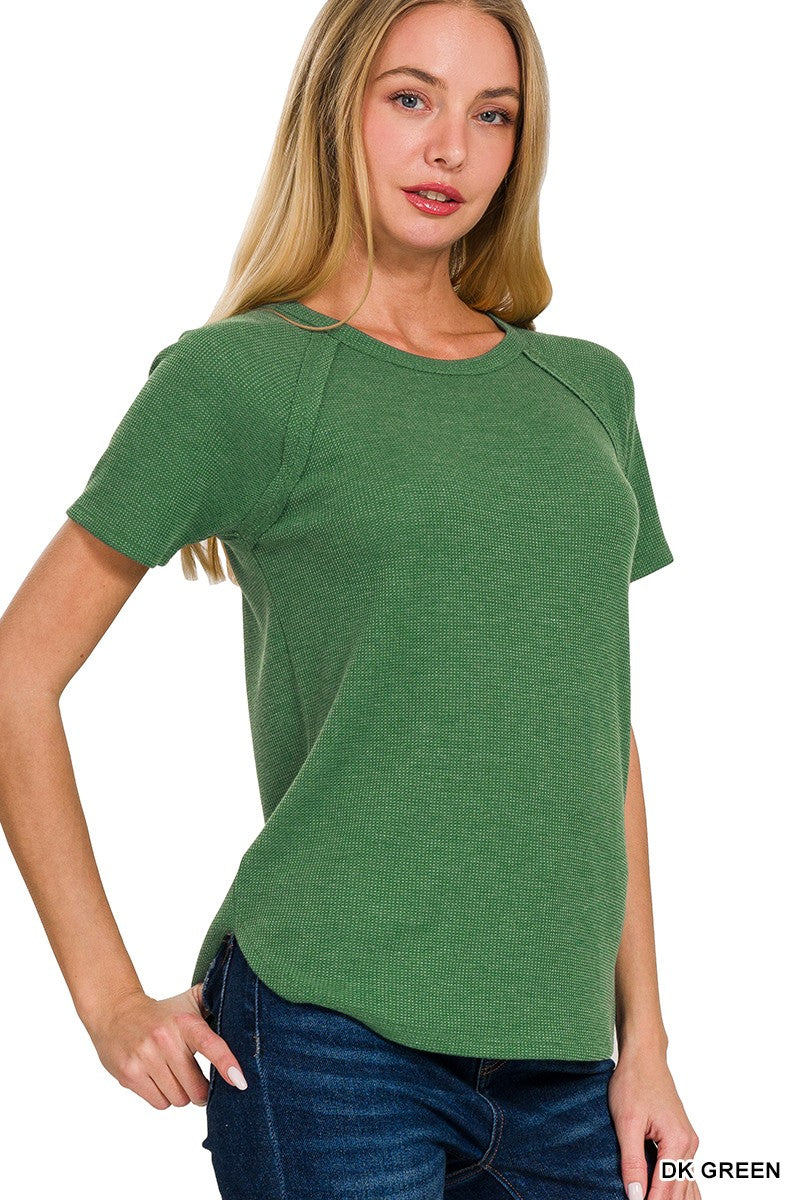 Baby Waffle Short Sleeve Top | Raglan Round Hem Tee | Zenana
