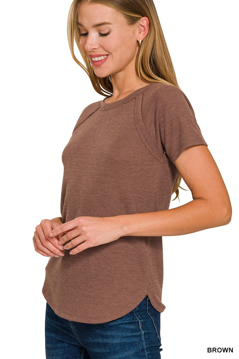 Baby Waffle Short Sleeve Top | Raglan Round Hem Tee | Zenana