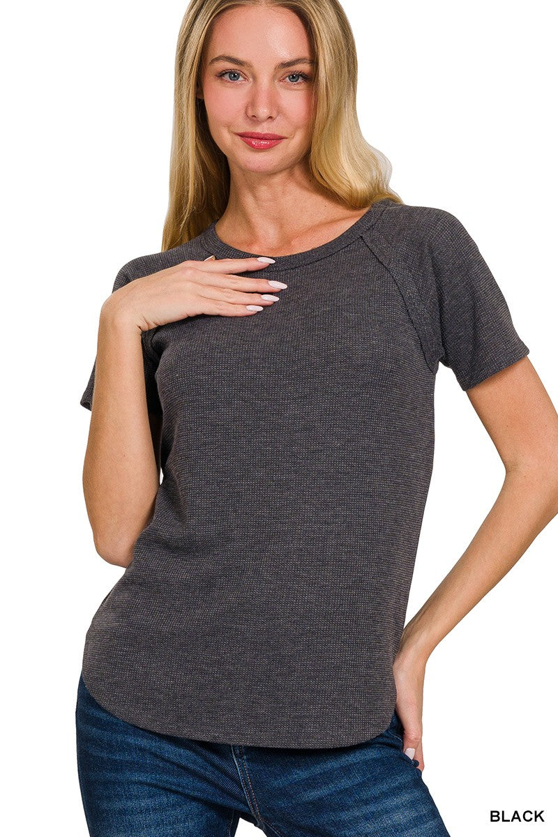 Baby Waffle Short Sleeve Top | Raglan Round Hem Tee | Zenana