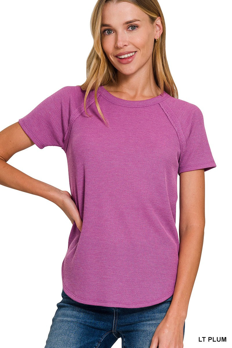 Baby Waffle Short Sleeve Top | Raglan Round Hem Tee | Zenana