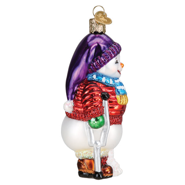 Snowman With Crutches Ornament