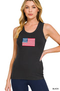 Ribbed American Flag Patch Tank Top | Scoop Neck Sleeveless Top | Zenana