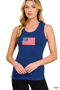 Ribbed American Flag Patch Tank Top | Scoop Neck Sleeveless Top | Zenana
