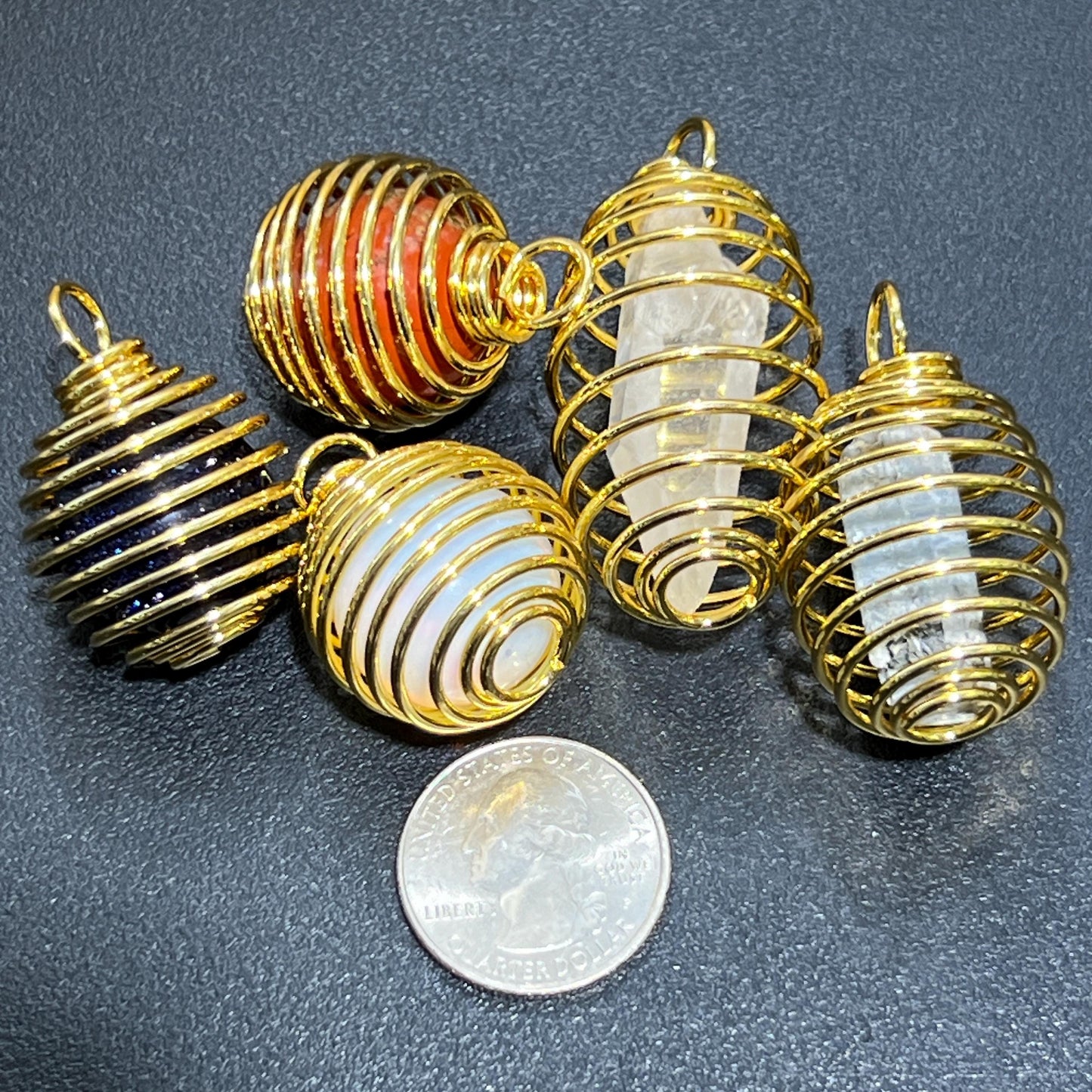 Crystal Gem Holder Spiral Cage Pendants (Silver, Gold, or Copper Plated) Circle Square