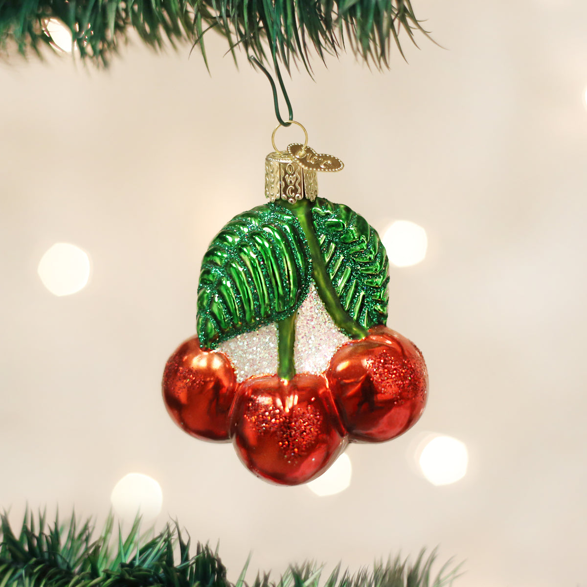 Cherries Christmas Ornament | Old World Christmas Glass Cherries Fruit Foodie Summer Sweet Abundance Handcrafted Glassblown Keepsake Holiday Gift