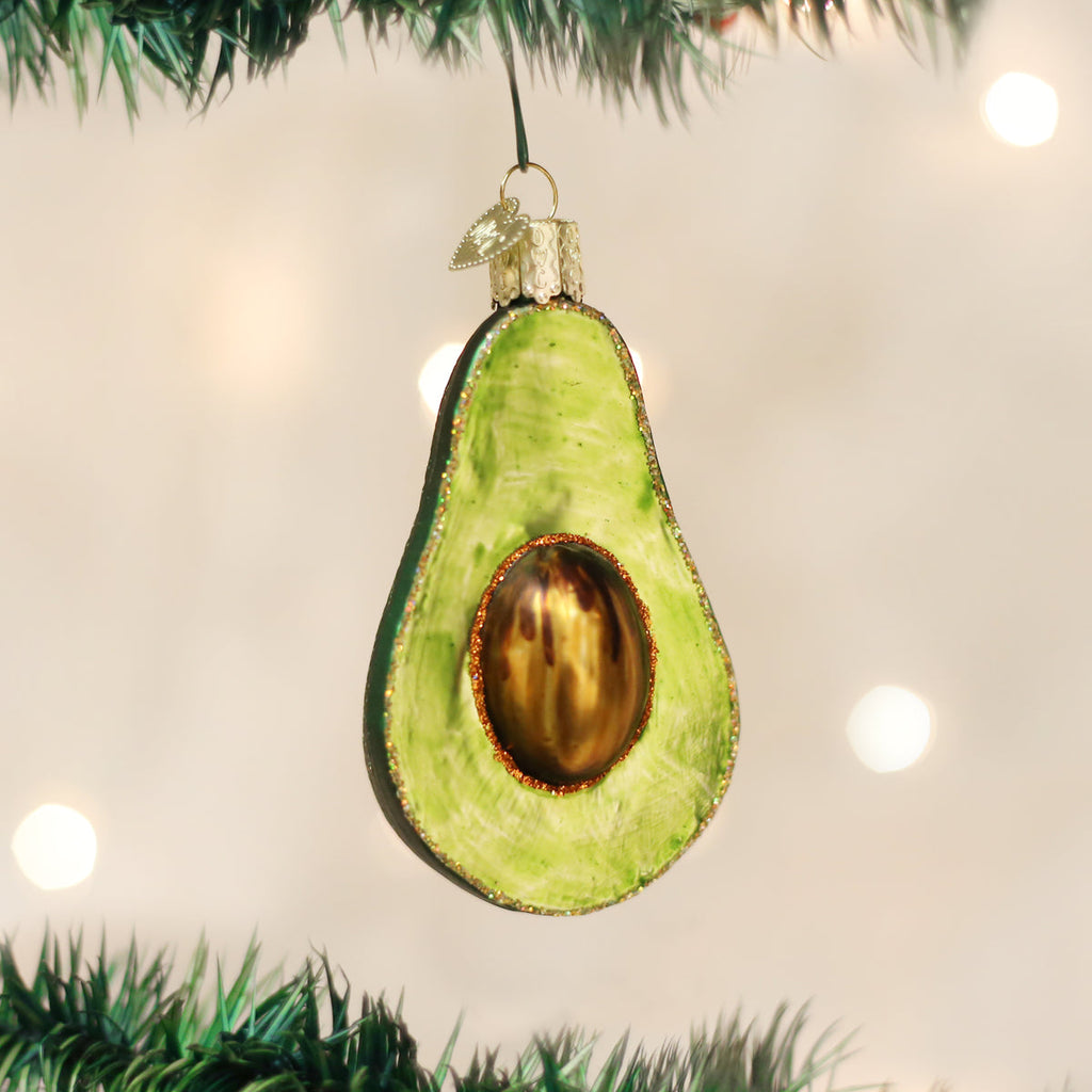 Avocado Christmas Ornament | Old World Christmas Glass Avocado Foodie Gift Guacamole Alligator Pear Mayan History Funny Unique Keepsake Holiday Gift