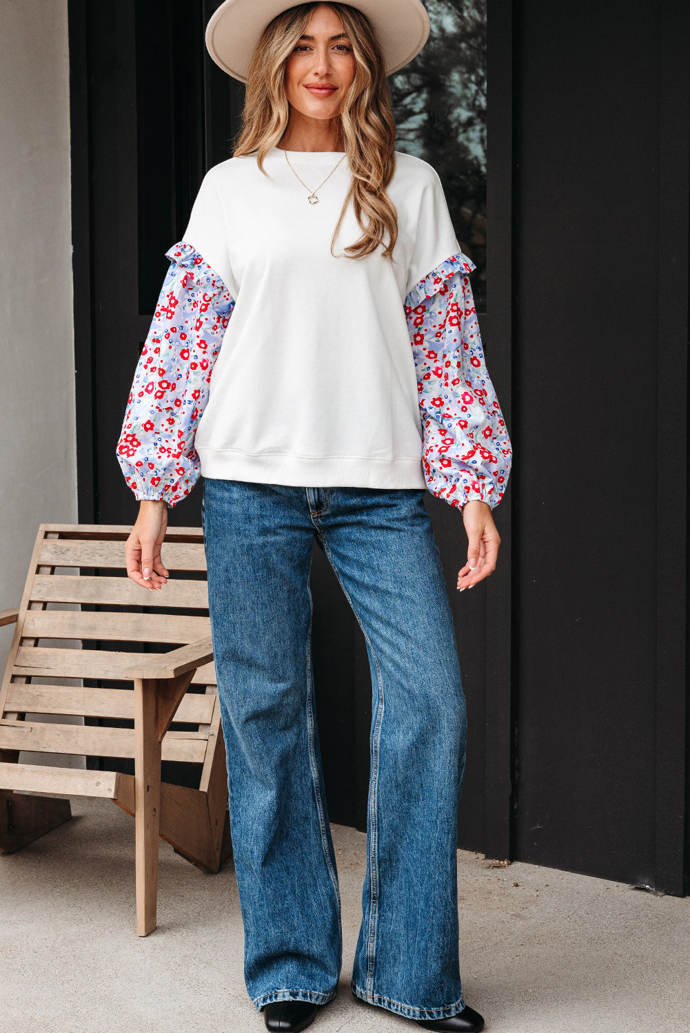 Isabel Floral Ruffled Balloon Sleeve Loose Blouse