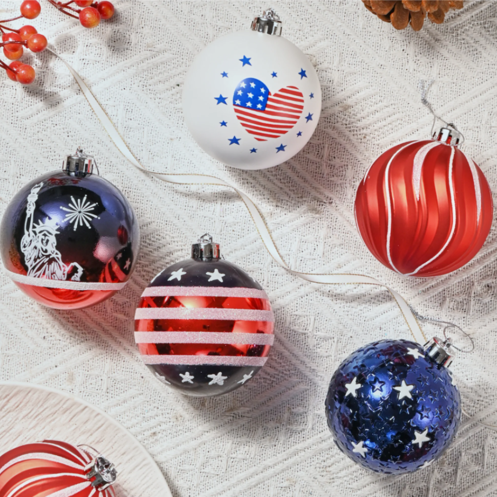Independence Day Bauble Ornaments, 16 Piece Patriotic Tree Decor