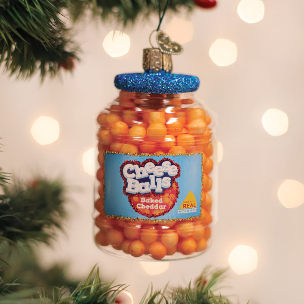 Cheese Balls Christmas Ornament | Old World Christmas Glass Cheese Balls Snack Foodie Funny Party Crunchy Savory Unique Keepsake Holiday Gift