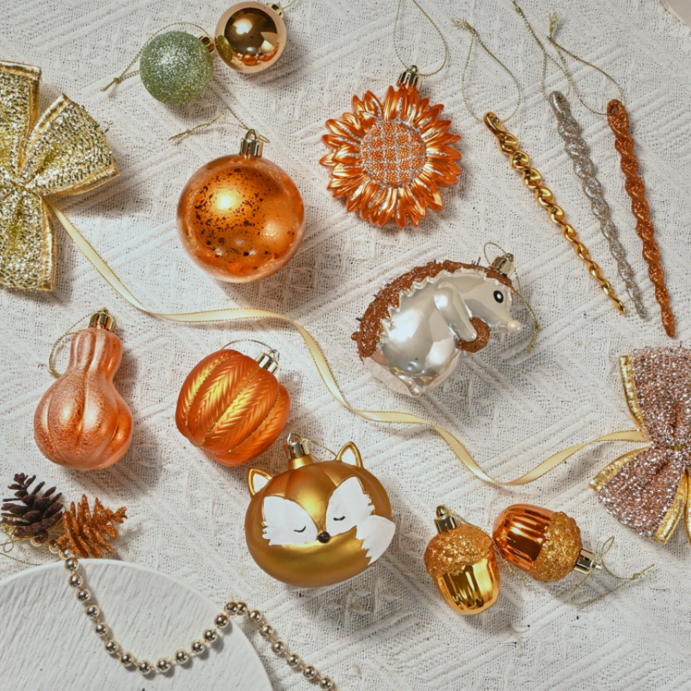 Fall Harvest Christmas Tree Ornaments Set, 40-Piece Autumn Woodland Ornaments