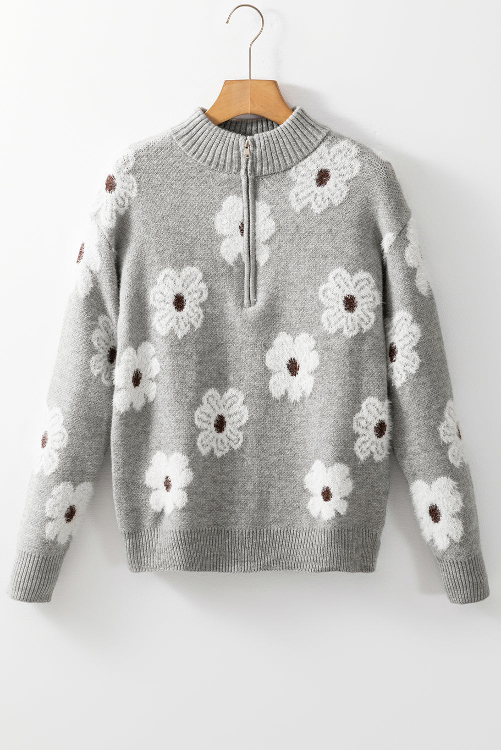 Maria Floral Half Zip Drop Shoulder Sweater