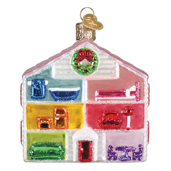 Lovely Doll House Christmas Ornament | Old World Christmas Glass Dollhouse Miniature House Childhood Nostalgia Kids Family Keepsake Holiday Gift