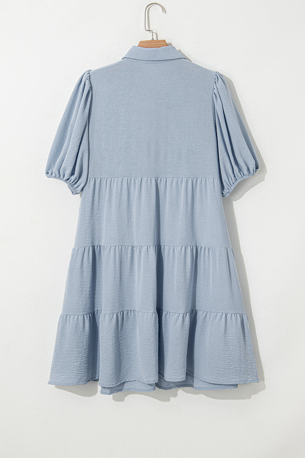 Arya Shirt Collar Button Up Puff Sleeve Tiered Dress