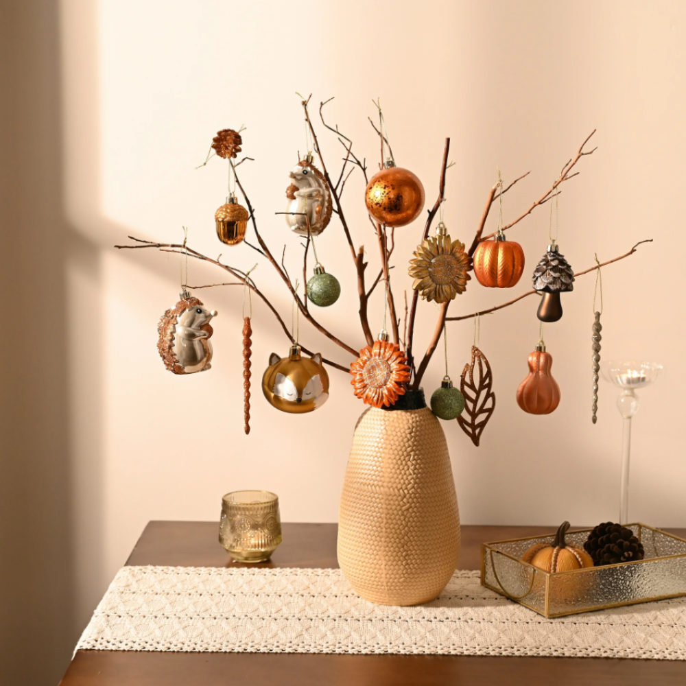 Fall Harvest Christmas Tree Ornaments Set, 40-Piece Autumn Woodland Ornaments