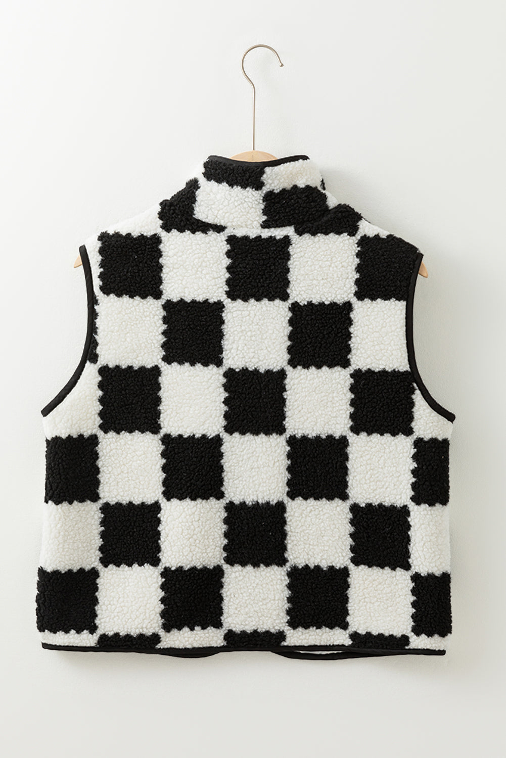 Mindi Checkered Sherpa Collared Jacket Vest