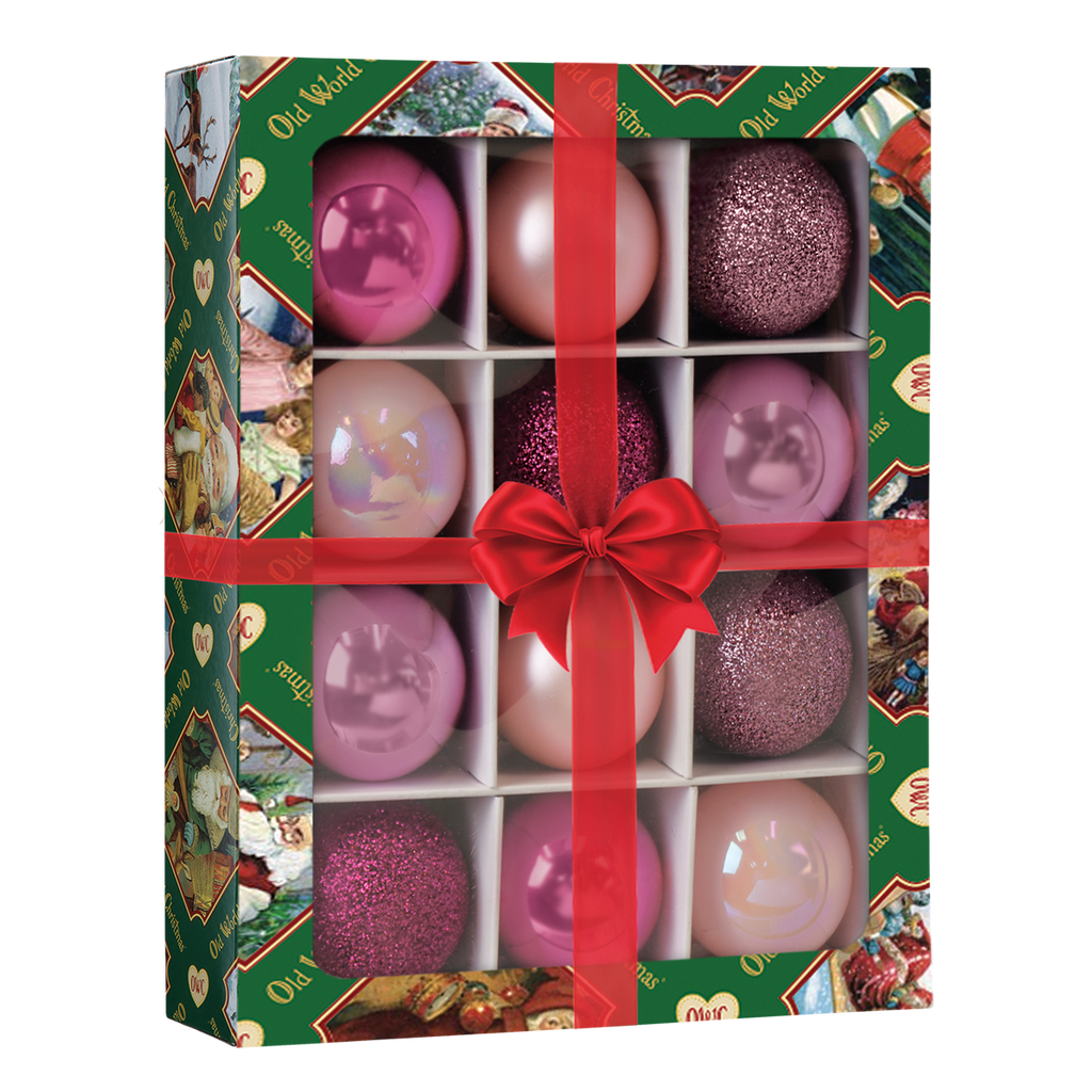 Posh Pink Ball Ornaments Set of 12 | Old World Christmas 1.5" Glass Pink Ball Ornaments Pink Christmas Tree Decor Holiday Decorating Gift