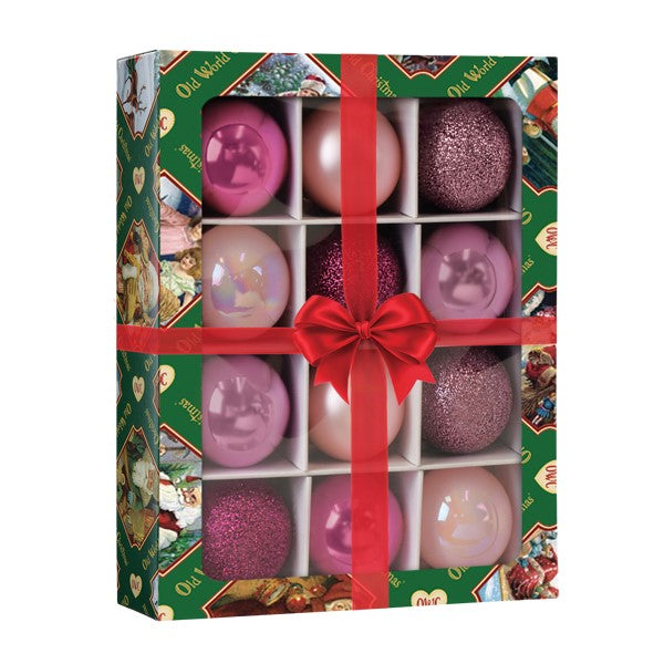 Posh Pink Ball Ornaments Set of 12 | Old World Christmas 1.5" Glass Pink Ball Ornaments Pink Christmas Tree Decor Holiday Decorating Gift