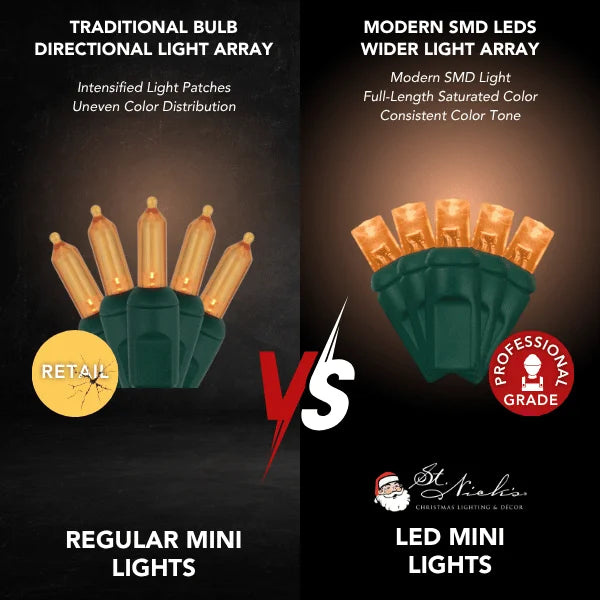 LED Mini Lights 5MM Orange Static Green Wire - 6" Spacing