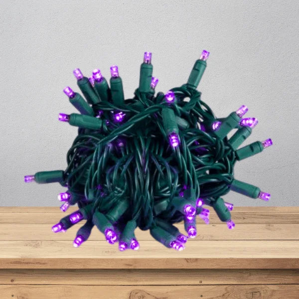 LED Mini Lights 5MM Purple Static Green Wire 6" Spacing
