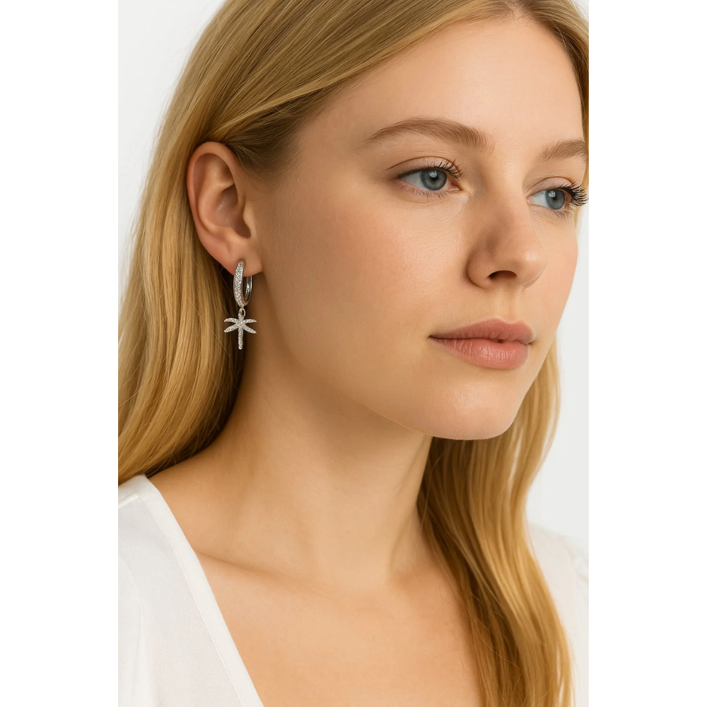 Palm Tree Hoop Earrings – Gold or Silver with Cubic Zirconia