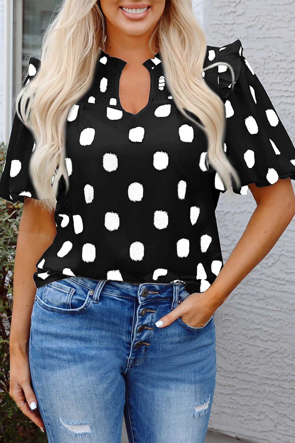 Nola Notched Balloon Sleeve Blouse