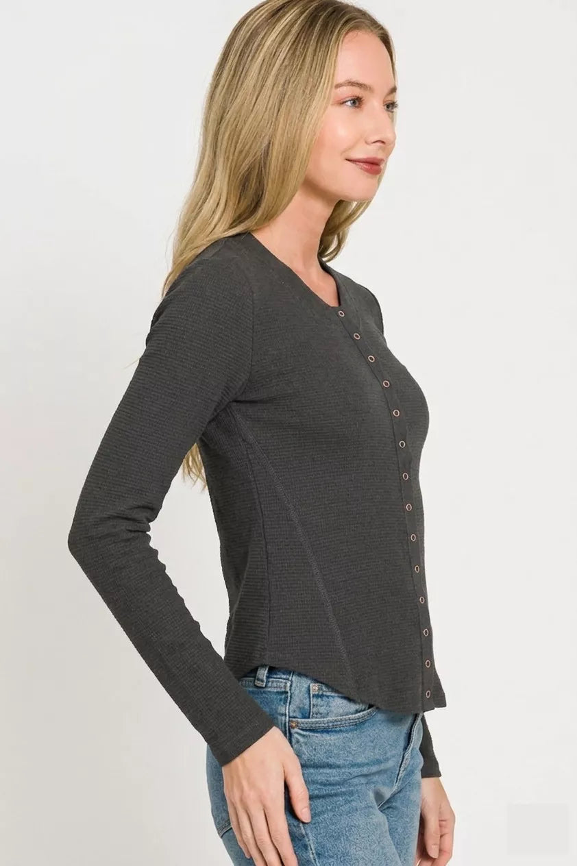 Double Knit Snap Button Shirt | Casual Layering Top | Zenana