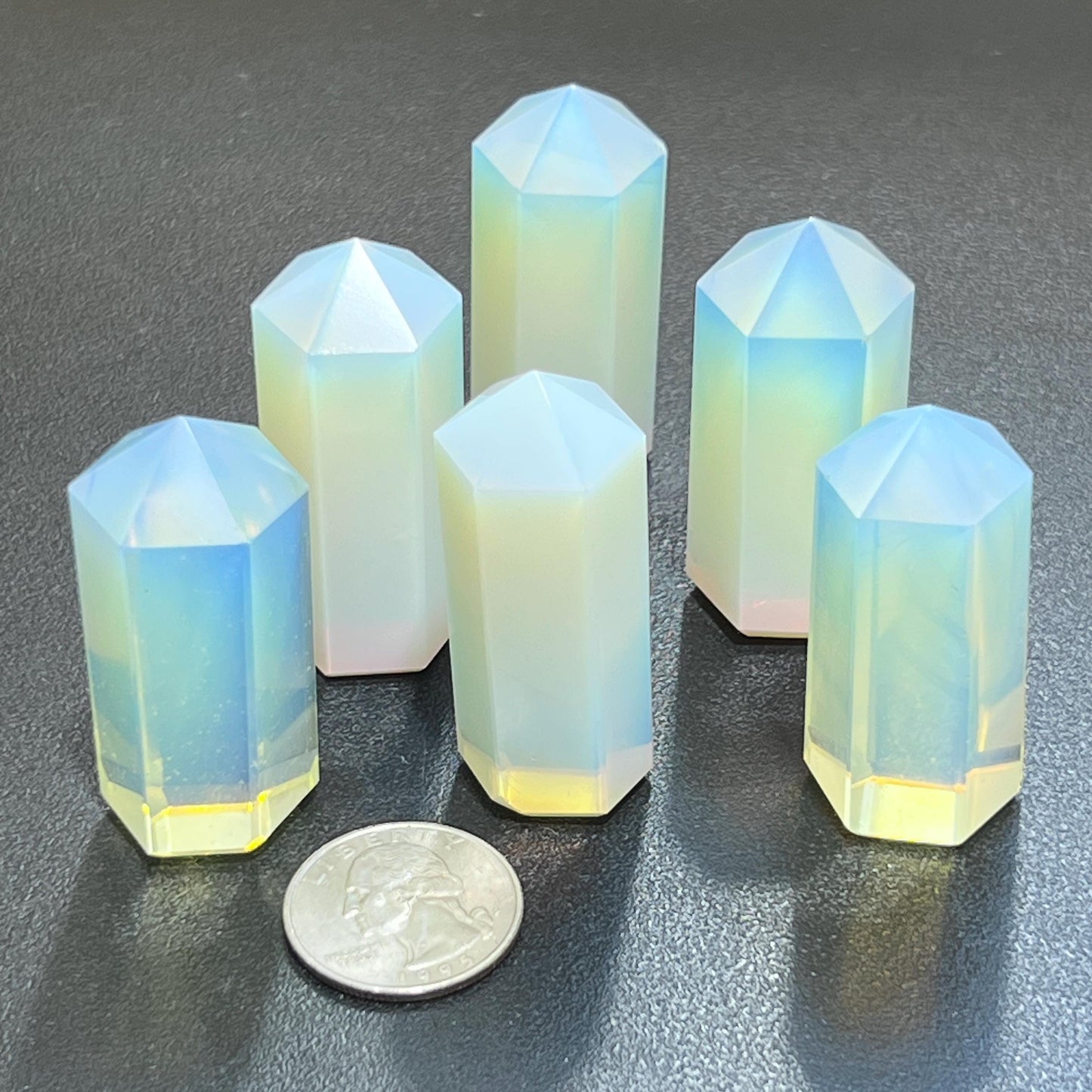 Opalite Glass Crystal Point Tower Obelisk Carving