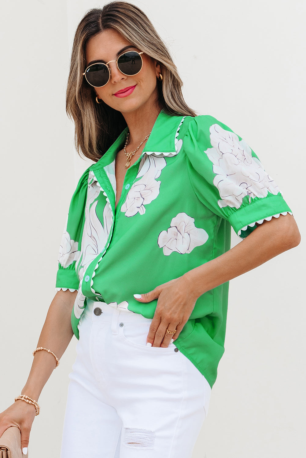 Celina Floral Ric Rac Edge Sleeve Blouse