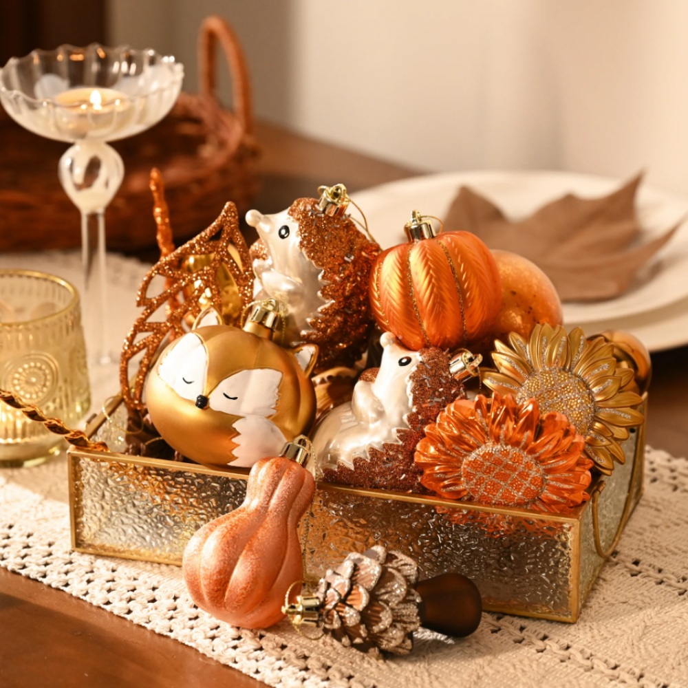 Fall Harvest Christmas Tree Ornaments Set, 40-Piece Autumn Woodland Ornaments