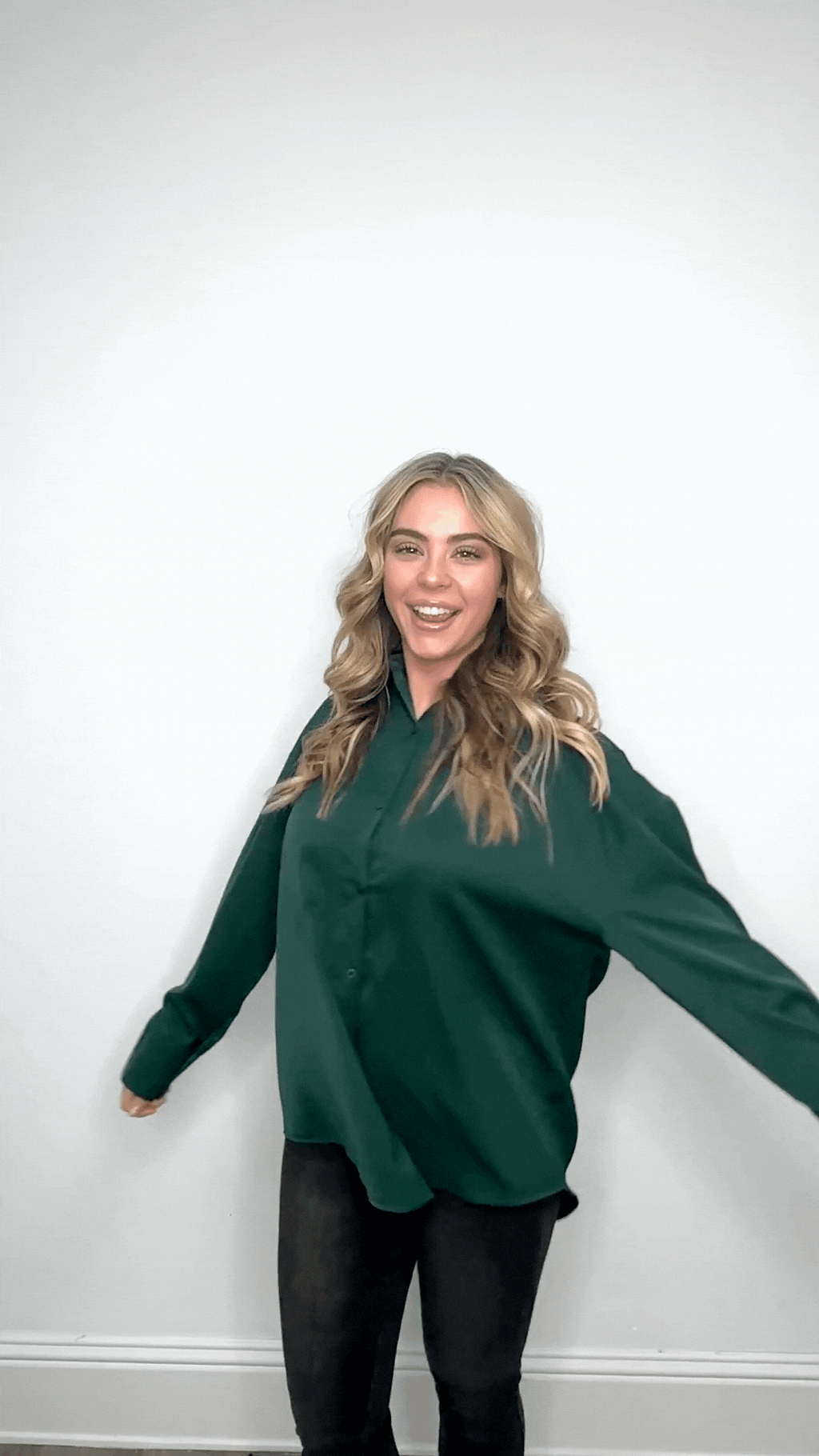 Kathryn Classic Button-Up Shirt, Forest Green | Grace+Emma