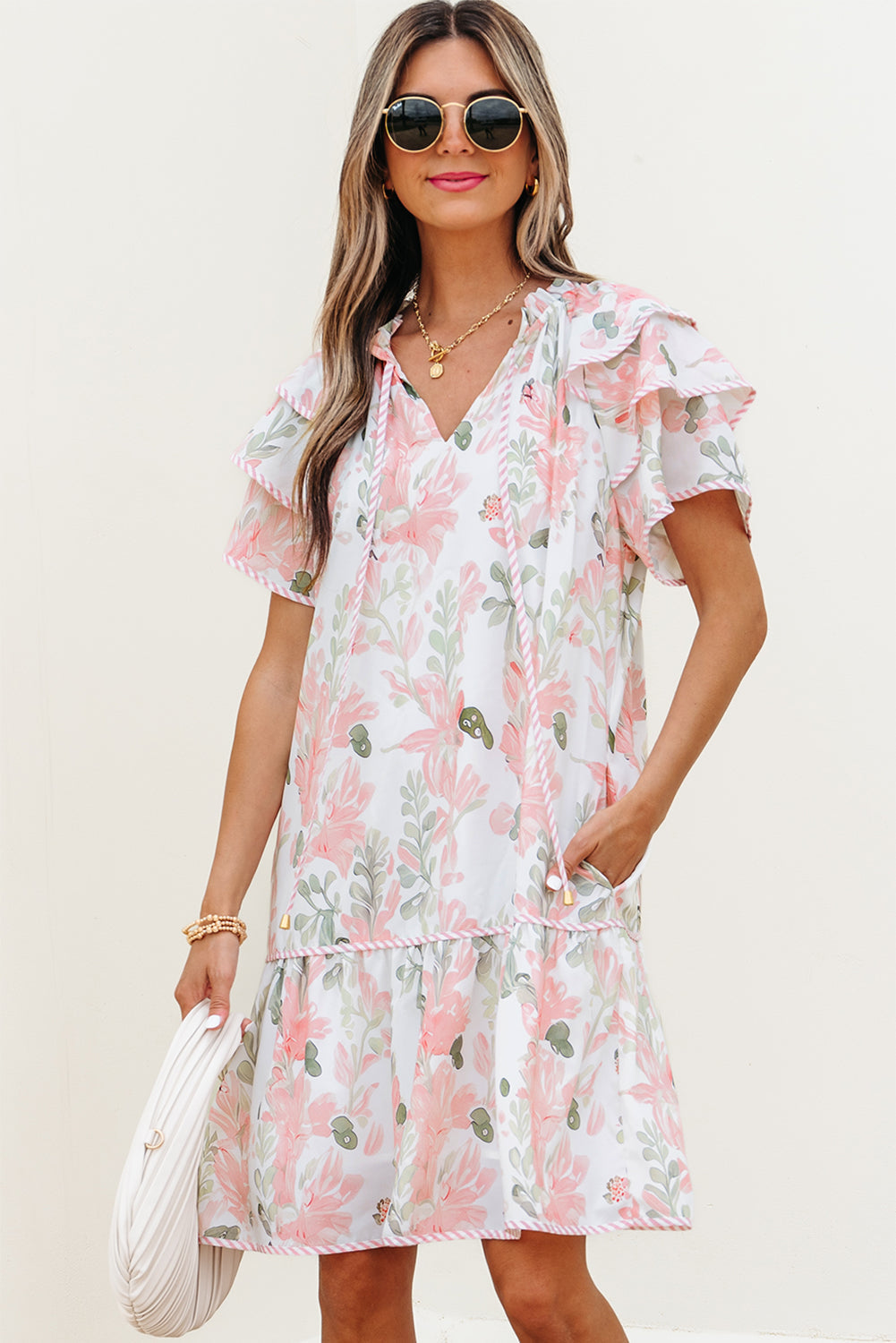 Madalyn Floral Contrast Edge Layered Short Sleeve Mini Dress