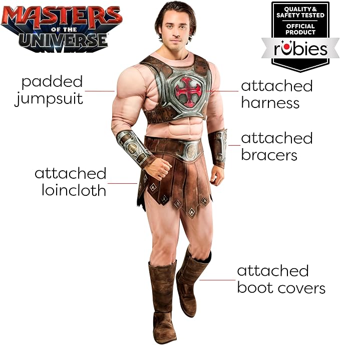 He-Man Masters of the Universe Men's Costume | Officially Licensed Muscle Jumpsuit with Bracers & Belt