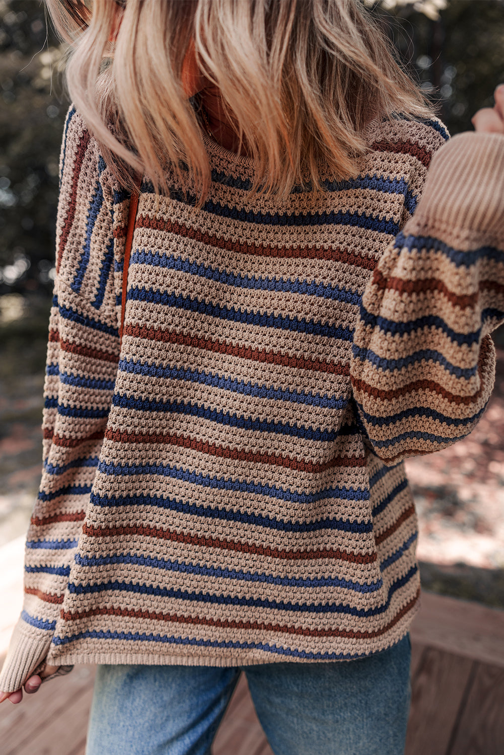 Emery Striped Knitted Drop Shoulder Round Neck Sweater