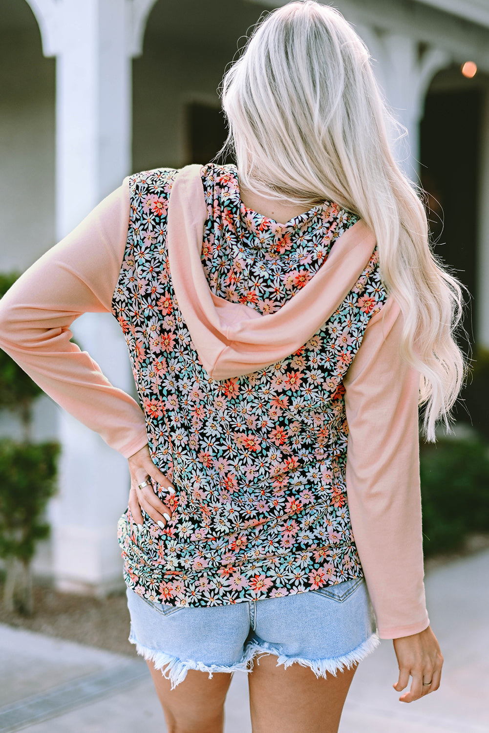 Gemma Floral Half Zip Kangaroo Pocket Hoodie