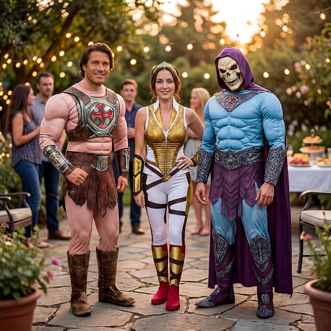 He-Man Masters of the Universe Men's Costume | Officially Licensed Muscle Jumpsuit with Bracers & Belt