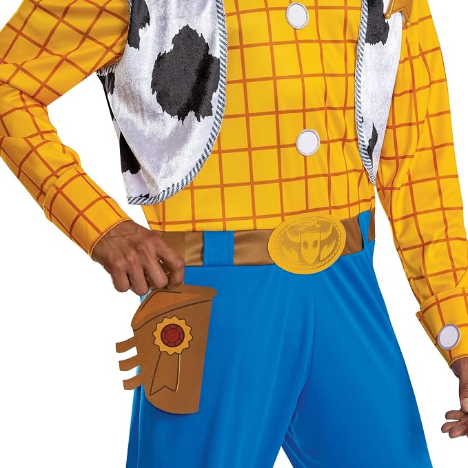 Deluxe Toy Story Woody Adult Costume | Officially Licensed Disney Jumpsuit with Hat Badge & Kerchief