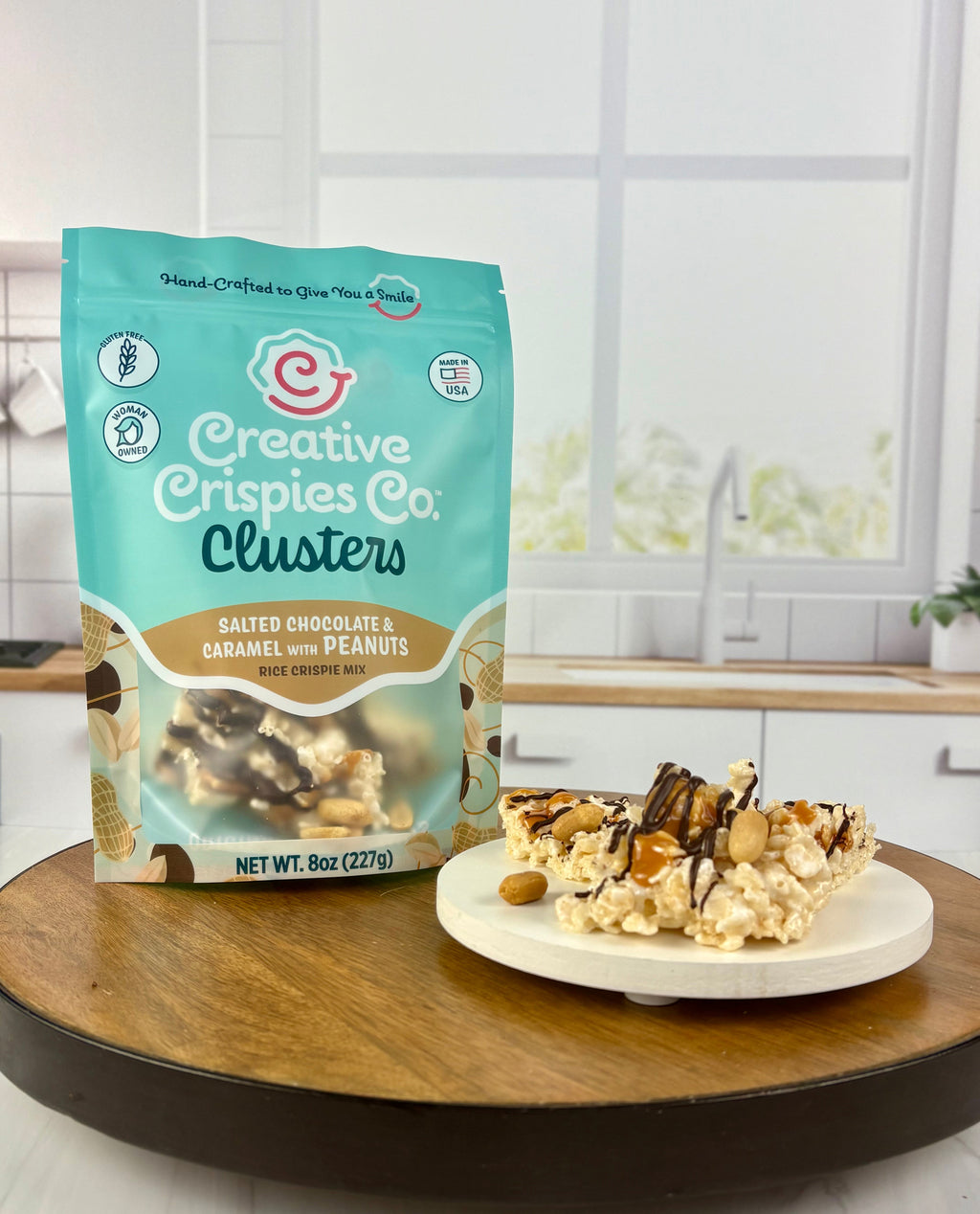 "Clusters" Original w Peanuts Dark Chocolate, Caramel, Peanuts, & Sea Salt Crispie Mix Clusters
