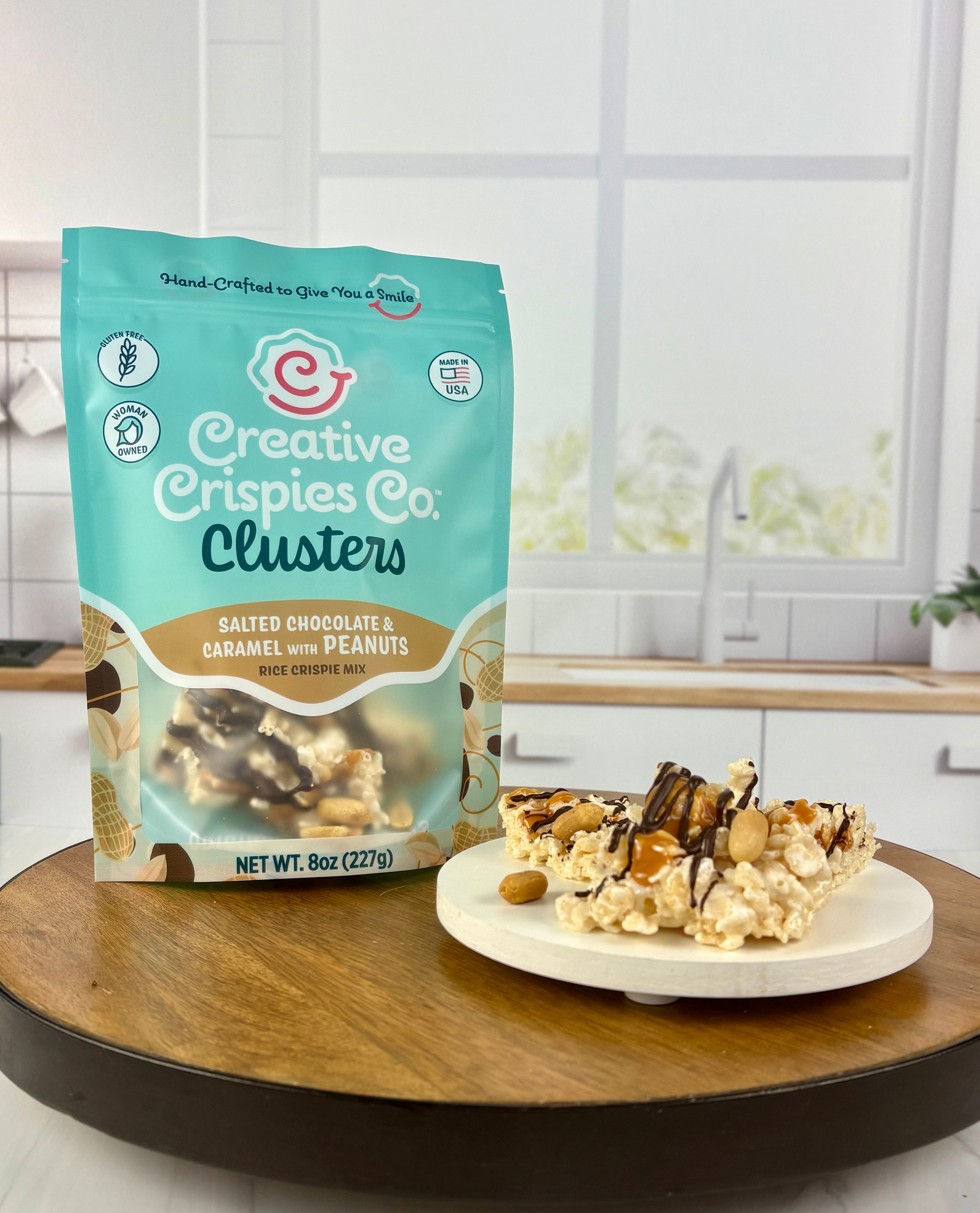 "Clusters" Original w Peanuts Dark Chocolate, Caramel, Peanuts, & Sea Salt Crispie Mix Clusters