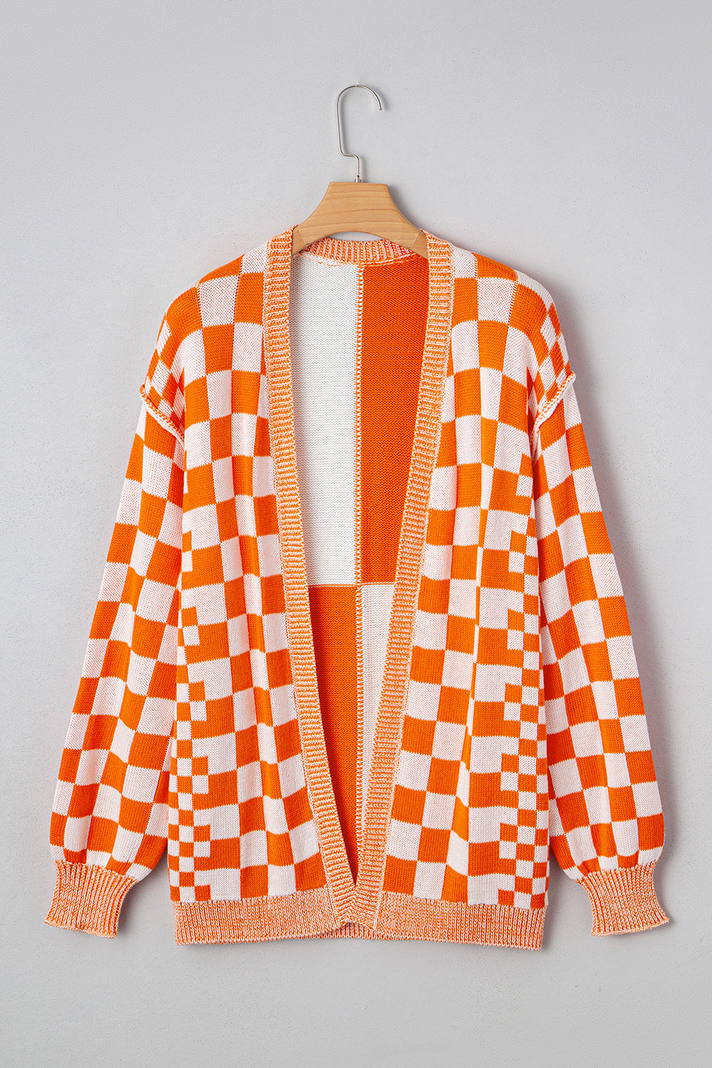 Wrenley Checkered Open Front Drop Shoulder Cardigan