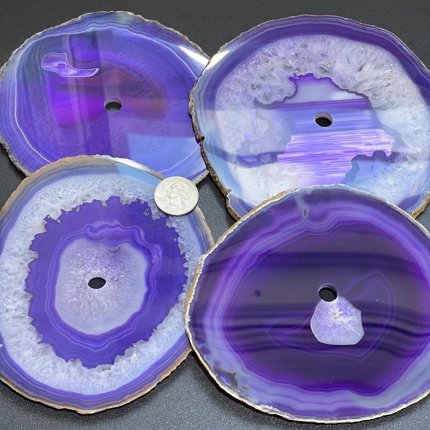 Large Purple Color Agate Slice Clock Faces (5.5 to 6 Inches)(1 CM Drilled Hole)